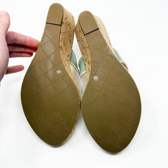 NWOB Jack Rogers Sage Green Leather Cork Wedge Sandals Women's 10 Thong Style - Picture 7 of 10